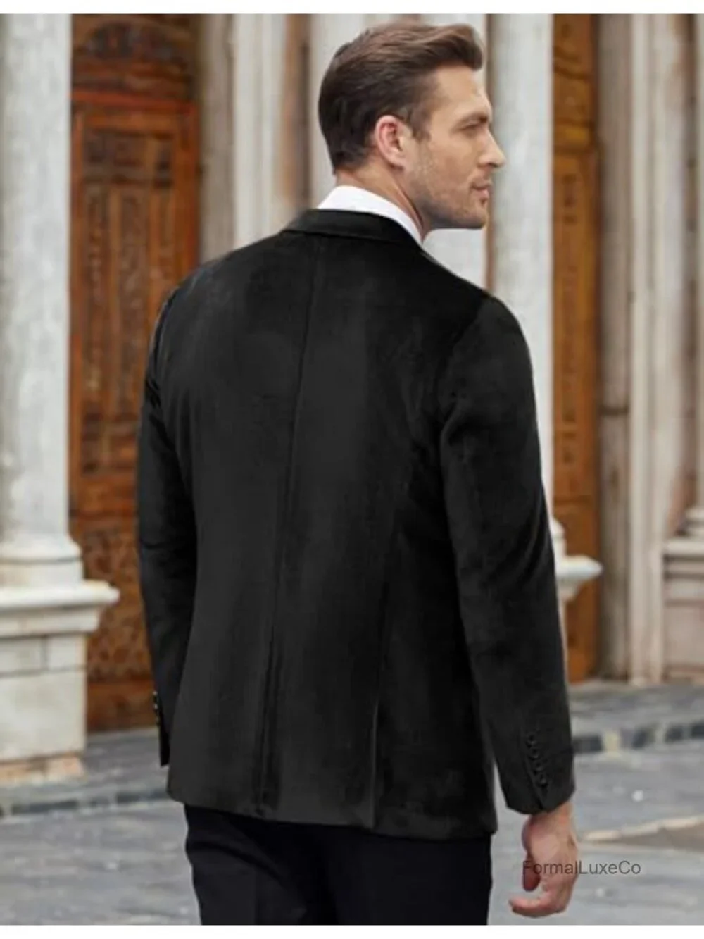 Men's Velvet Blazer Notched Lapel Suit Jacket One Button Tuxedo Party